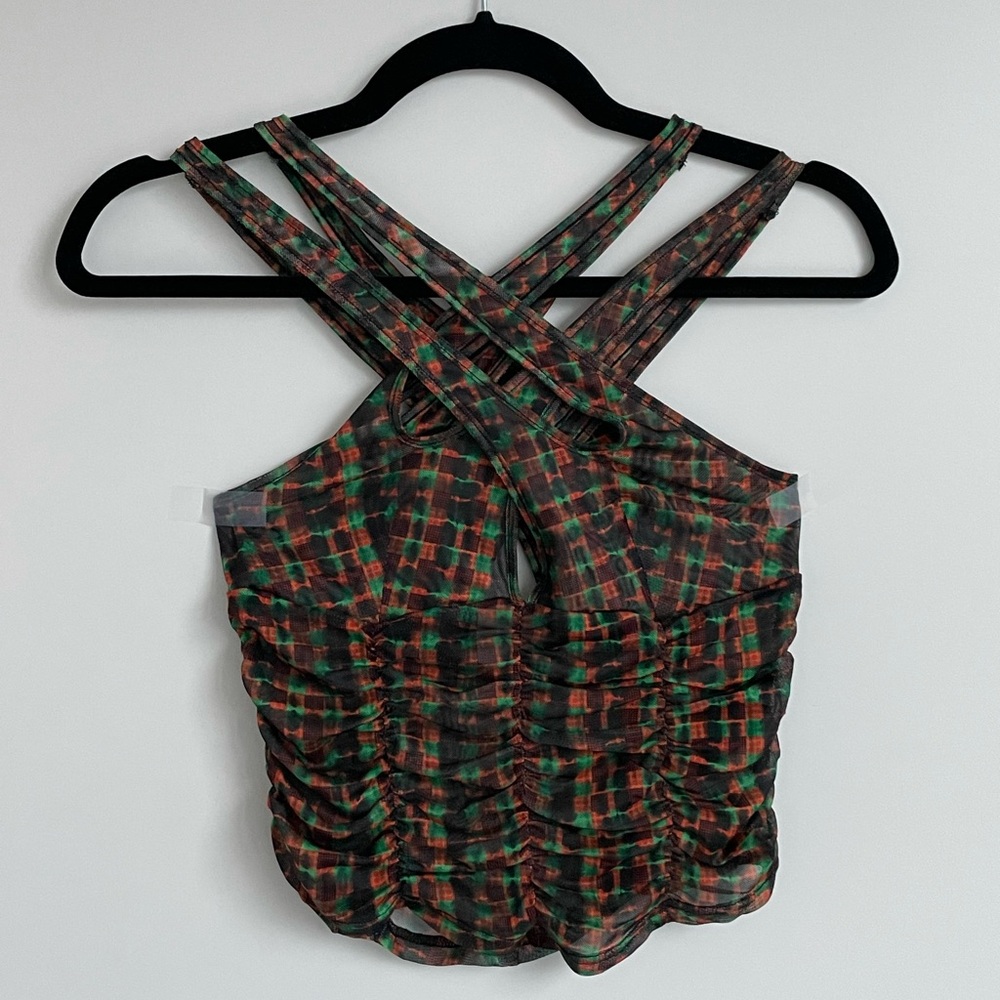 Brand new I Am Gia Criss Cross mesh top Y2K